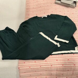 Salem Charles Forest Green Sweater and pant set with White Accents